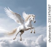 white horse with wings in the sky