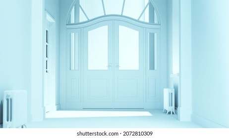 White Hospital Asylum Window Door Hall Interior Empty Corridor Hallway 3d Illustration Render