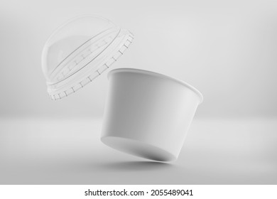 White Ice cream cup mockup, Blank cardboard tub container, 3d rendering isolated on light background