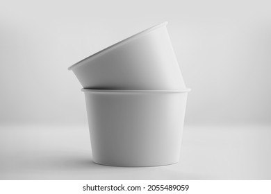 White Ice cream cup mockup, Blank cardboard tub container, 3d rendering isolated on light background