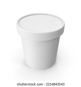 White Ice Cream Paper Tub Bucket Container For Dessert, Yogurt, Ice Cream, Sour Cream For Package Design Mock Up Close Up View Isolated On White Background 3d Render