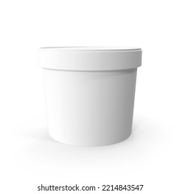 White Ice Cream Paper Tub Bucket Container For Dessert, Yogurt, Ice Cream, Sour Cream For Package Design Mock Up Close Up View Isolated On White Background 3d Render