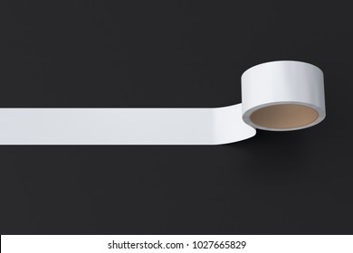 White Insulating Tape Roll On Black Background. 3d Illustration.