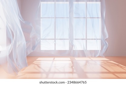 White interior building with windows, 3d rendering. Digital drawing.