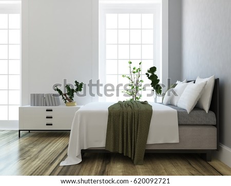 White Interior Design Bedroom Furniture Scandinavian Stock