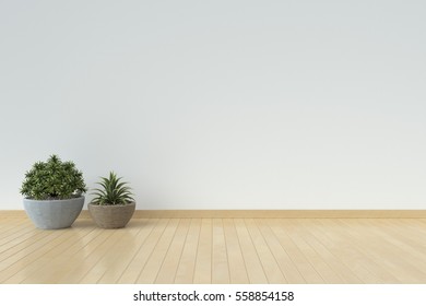 White Interior Design With Plants On A Floor,3D Rendering