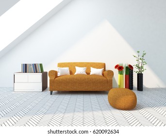 white interior design of a room with furniture. Scandinavian interior design. 3d illustration - Shutterstock ID 620092634