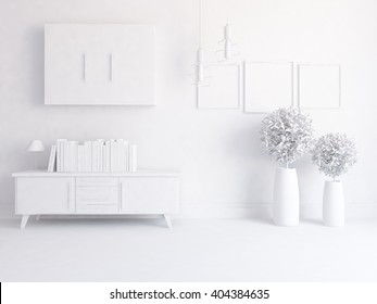 White Interior With Dresser. 3d Illustration