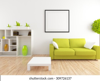 White Interior Of A Living Room. 3d Rendering