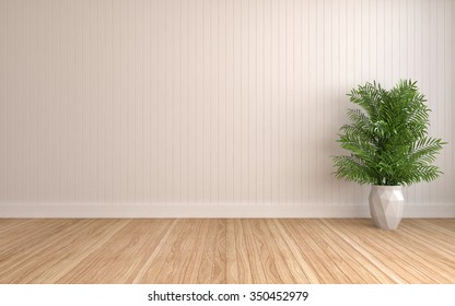 white interior with plant. 3D illustration