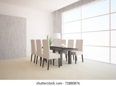 white interior with table and chairs