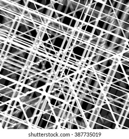 White intersecting lines on a black background. Abstract raster illustration