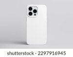 white iPhone 14 pro max case mockup, phone cover mock up back view isolated on grey background