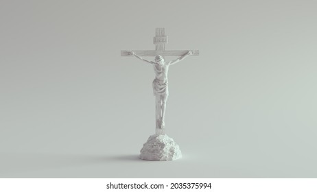 White Jesus On A Cross Statue Marble Crucifix Church Art Religion Sculpture Catholic Faith Symbol 3d Illustration Render