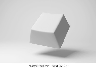 White key cap of keyboard floating in mid air on white background in monochrome and minimalism. 3D illustration as design element and copy space for computer related topics