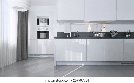 White Kitchen Contemporary Style, 3d Images