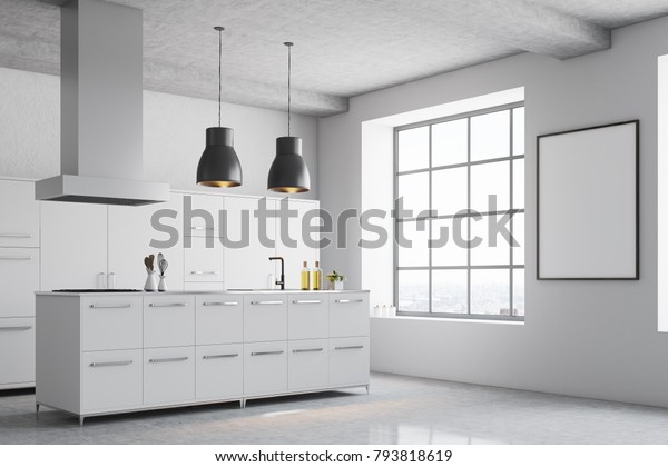 White Kitchen Corner Concrete Floor White Stock Illustration 793818619