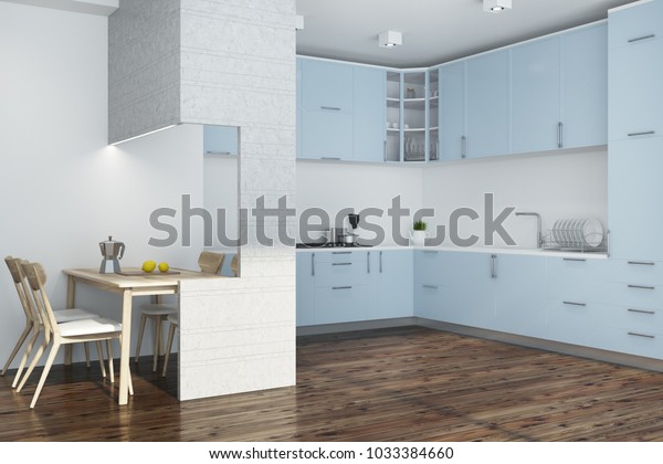 White Kitchen Corner Dark Wooden Floor Stock Illustration 1033384660