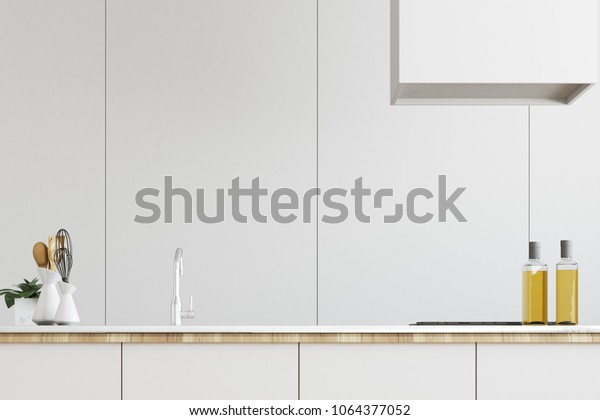 White Kitchen Countertop Built Sink Cooker Royalty Free Stock Image