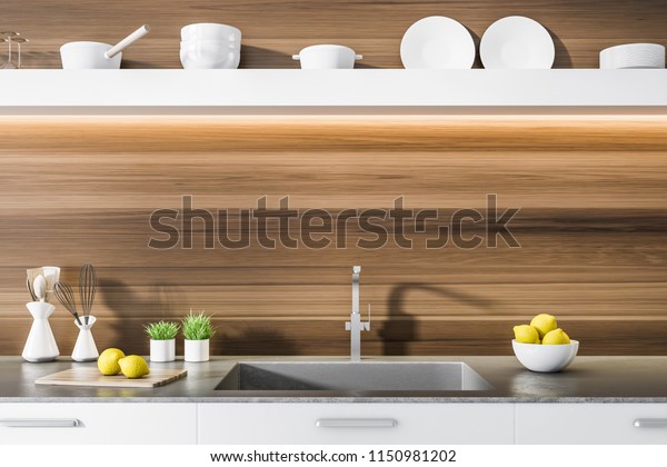 White Kitchen Countertop Built Sink Pots Stock Illustration 1150981202