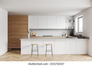 White Kitchen Interior Bar Chairs Countertop Stock Illustration ...