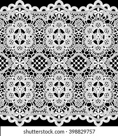 White lace crochet pattern on transparent background isolated. 