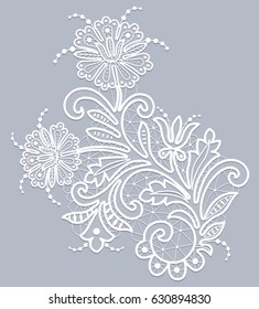 White Lace Floral Element On Gray Background