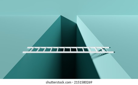 White Ladder Bridging Gap In The Floor, Modern Minimal Business Sucess, Achievement Or Obstacle Concept, 3D Illustration