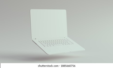 White Laptop Floating 3d Illustration Render