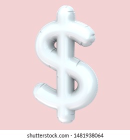 White Left Tilt Balloon 3d Render Money Sign Isolated On Pink Background