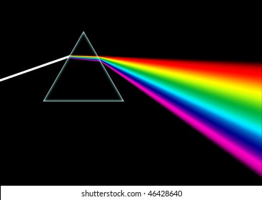 White Light Beam Shines Through A Prism And Then Disperses The Light Into An Entire Rainbow Color Spectrum.