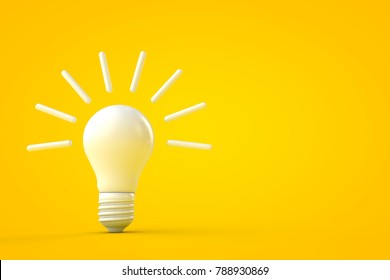 White lightbulb against a yellow background, bright idea concept. 3D rendering