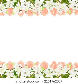 White Lily Peach Tulip Invitation Design 300DPI