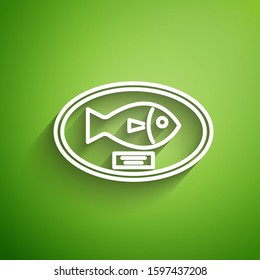 White Line Fish Trophy Hanging On The Board Icon Isolated On Green Background. Fishing Trophy On Wall.  