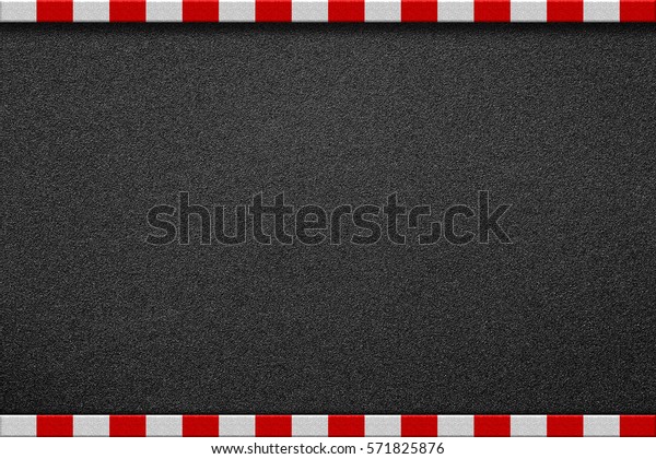 White line marking\
sign on black asphalt road. Red and white line on the edge of\
concrete footpath walkway pavement, it\'s a traffic sign mean can\
not to park or stop car\
here