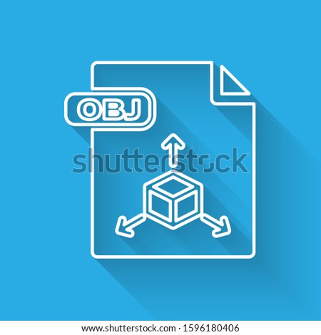 White line OBJ file document. Download obj button icon isolated with long shadow. OBJ file symbol.  