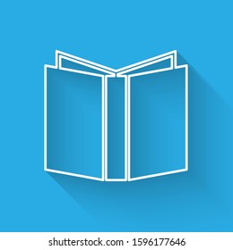 White Line Open Book Icon Isolated With Long Shadow.  