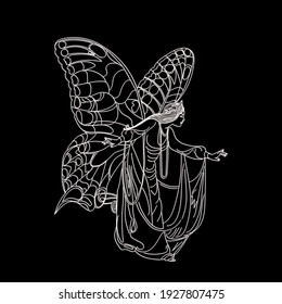 White Lined Cherubim In A Black Background - Wallpaper Design