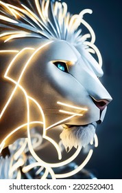 White Lion With Beautiful Ambient Light, 3D Illustration.