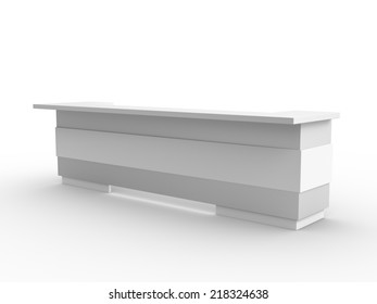 White Long Booth In Perspective. Render