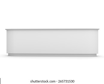 White Long Desk Or Counter From Front View. Render