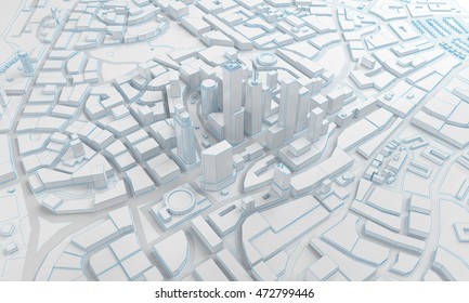 White Low Poly City Views From Above. 3d Rendering