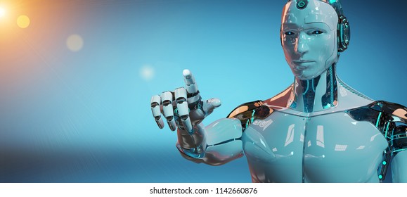 Similar Images, Stock Photos & Vectors of White male cyborg pointing ...