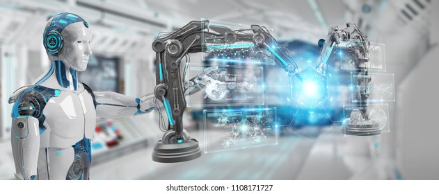 White Man Robot On Blurred Background Stock Illustration 1108171727