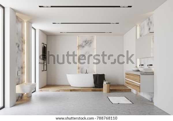 White Marble Bathroom Interior White Tub Stock Illustration 788768110