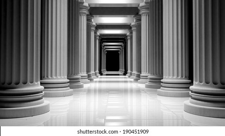 White Marble Pillars In A Row Inside A Building 