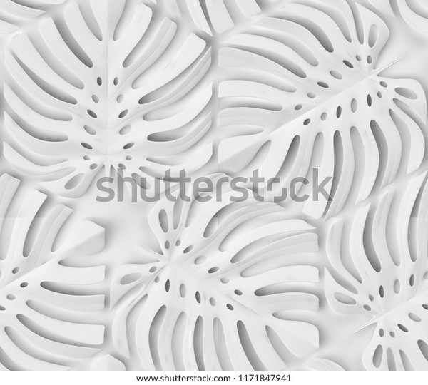 White matte tropical monstera leaves on a white background. High quality seamless realistic texture.