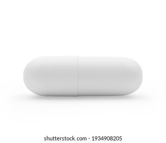 White medical capsule close-up isolated on white. 3D illustration 