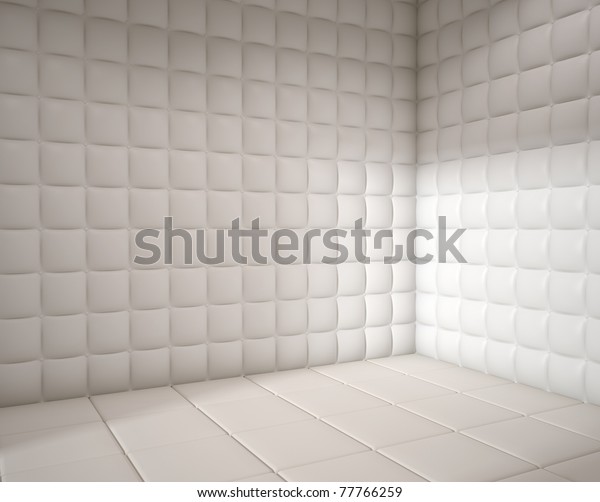 white
mental hospital padded room empty with copy
space
