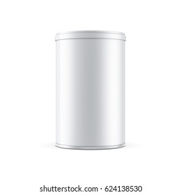 White Metal Tin Can Packaging Mockup For Baby Food, 3d Rendering